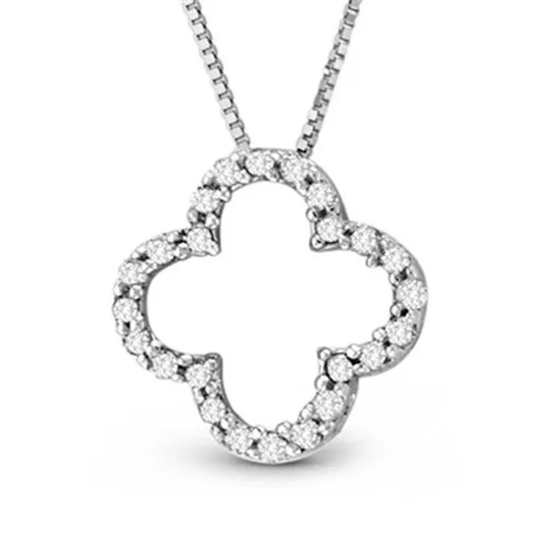 14K Gold Lucky Clover Pendant With 0.20 Ct. Hi Si Quality Diamonds 0.5 L X 0.5 W in.