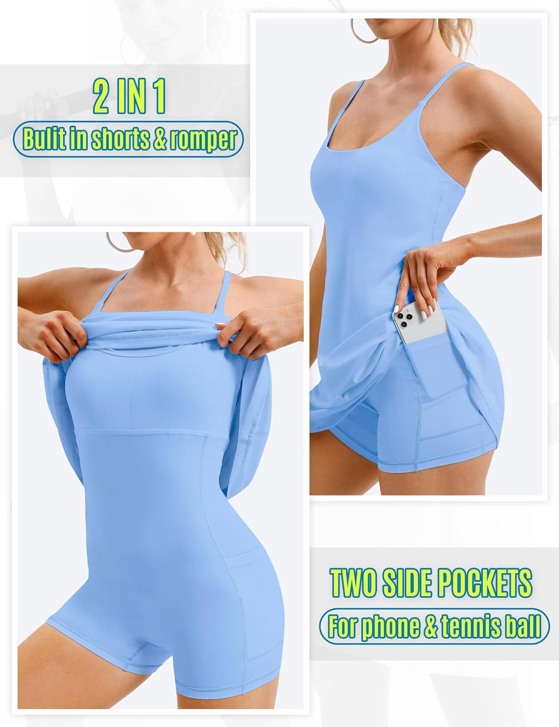 Womens Tennis Dress, Workout Dress with Built-In Bra & Shorts Pockets Summer Dress for Golf Athletic Dresses for Women