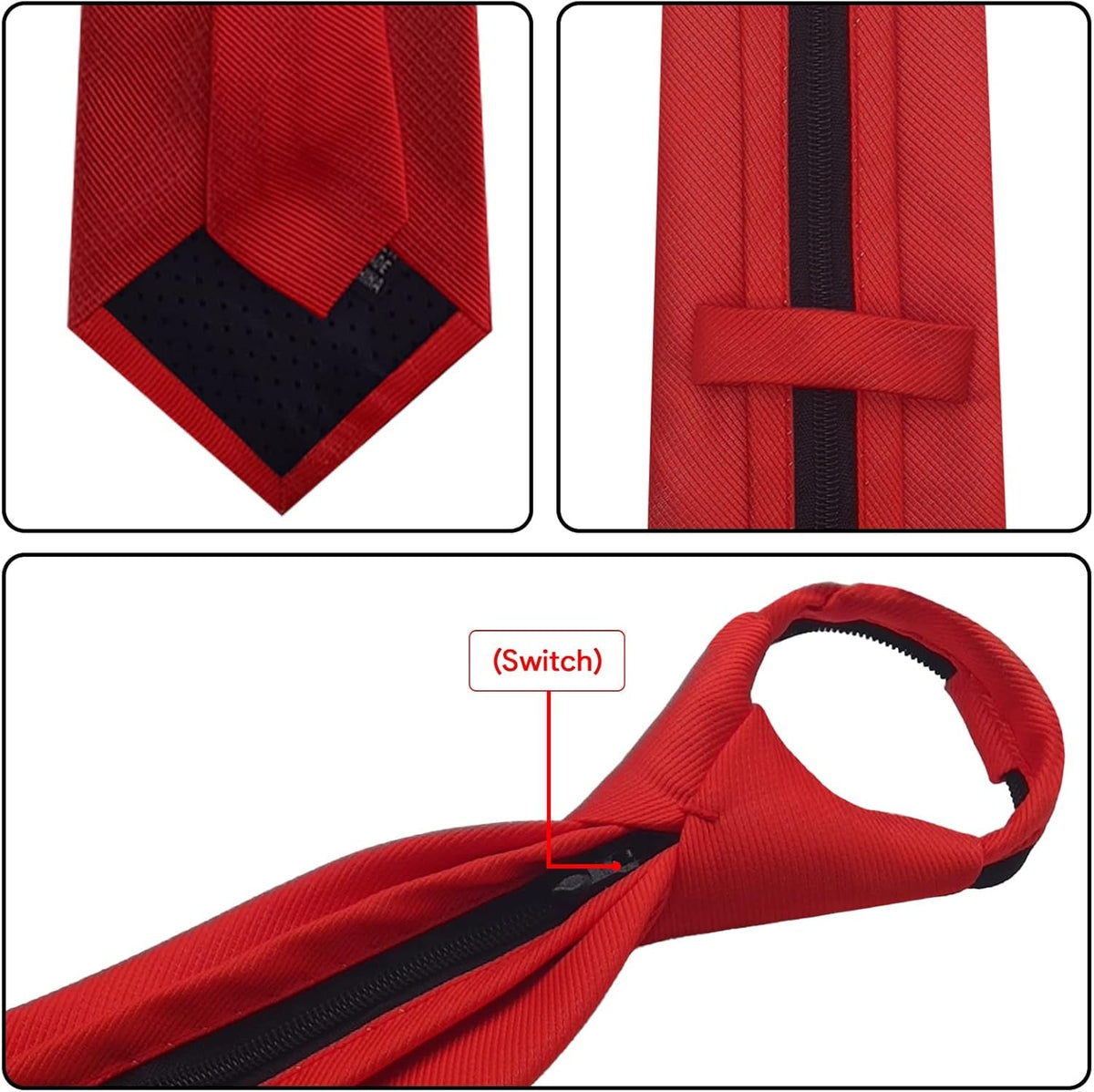 Men'S Lot 6 PCS Classic Zipper Ties Pretied Solid Color Necktie Set