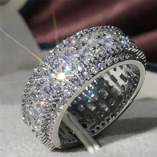 White Cubic Zirconia Jewelry Promise Proposal Gift Bride Engagement Wedding Band Rings Size 6-10