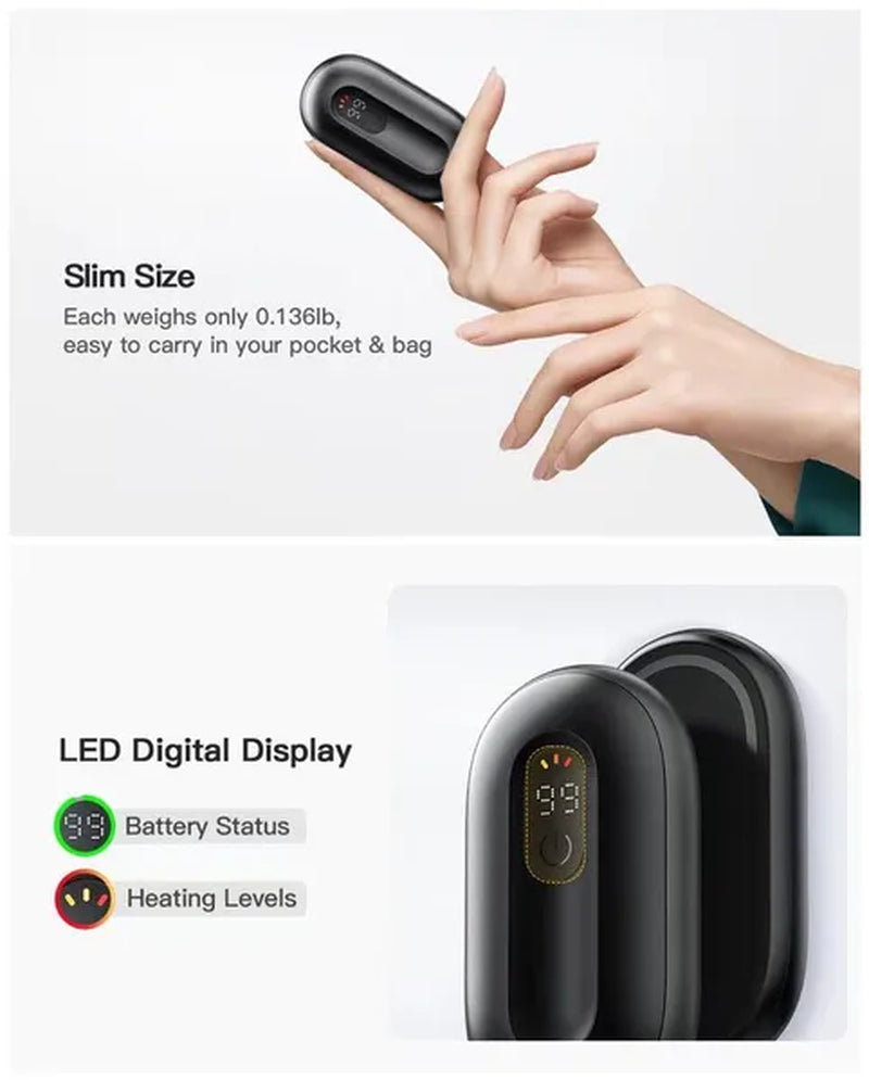 Pack of 2 Hand Warmers Rechargeable Power Bnak, Portable Pocket Heater Warm Gift for Outdoors, Camping, HuntingMagnetic Electric Hand Warmer with Digital Display, Reusable Handwarmers Heat Up to 140℉