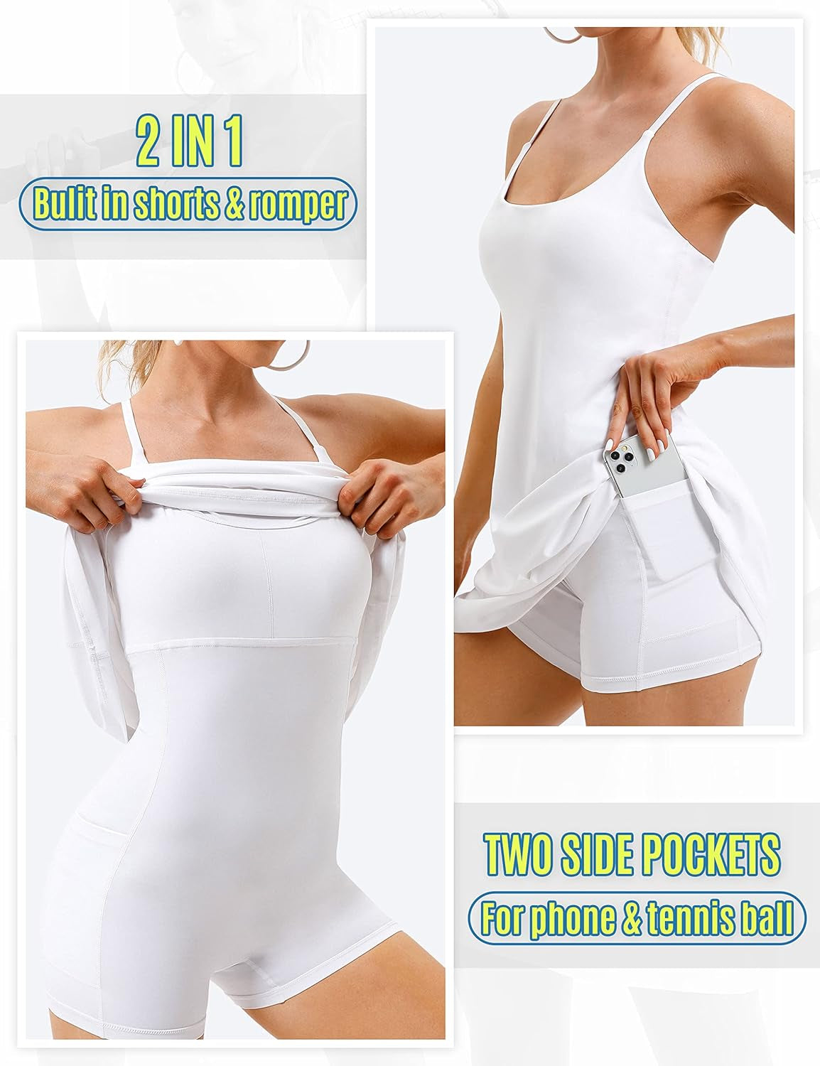 Womens Tennis Dress, Workout Dress with Built-In Bra & Shorts Pockets Summer Dress for Golf Athletic Dresses for Women
