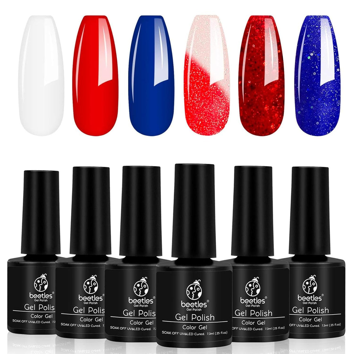 Beetles Gel Nail Polish Set, 6 Retro Colors Old School Collection Soak Off UV Gel Polish Red Yellow Blue Orange Green Gel Polish Nail Art Design Spring Manicure Kit Salon DIY Gifts for Women Girls