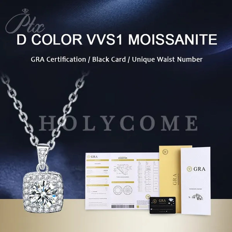 HOLYCOME 100% Real Moissanite Flower Necklace 14K Gold Plated Sterling Silver Necklace for Women VVS Diamond Square Necklace Pendant Jewelry