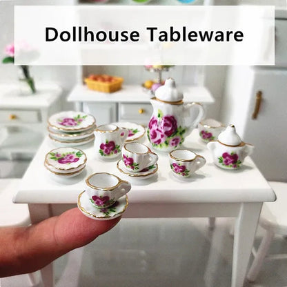 Mini Ceramics Tableware Tea Set with Cups Toy Doll House Accessories Ceramics Miniatures Scene 1:12 /1:16 Kids Toy