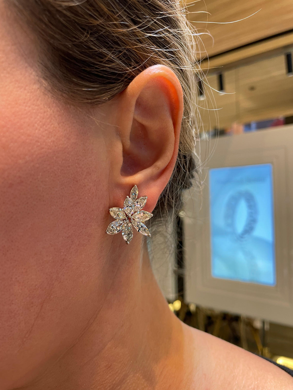 Diamond Scene New York Platinum 10.52ct Marquise Diamond Cluster Earrings