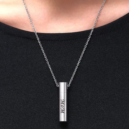 Mom Dad Stainless Steel Urn Necklaces for Women Men Cremation Pendant Necklace for Memorial Ashes Jewelry Silver