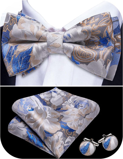 Paisley Striped Bow Tie for Men Silk Pre-Tied Bowtie Pocket Square Cufflinks Set Formal Wedding Party Prom