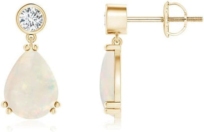 Natural Opal Drop Earrings for Women Girls in Sterling Silver/14K Solid Gold/Platinum | October Birthstone Jewelry Gift for Her | Birthday | Wedding | Anniversary