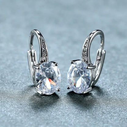 1Pair 925 Sterling Silver 14K White Gold Hoop Earrings New Fashion Oval Cut Aquamarine Amethyst Topaz Sapphire Diamond Earrings Drop Dangle Earrings Gift