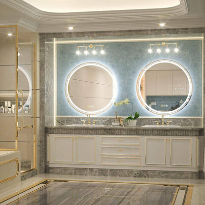 32 In. W X 32 In. H Large round Frameless Defog Dual Front LED Backlit Wall Mounted Bathroom Vanity Mirror Super Bright