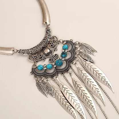 Bohemian Gypsy Ethnic Choker Collar Vintage Leaf Tassel  Maxi Statement Pendant Necklace Jewelry