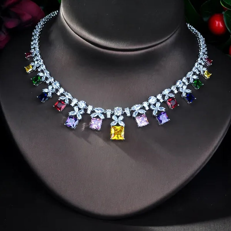 CANDICE Brilliant Princess Cut Yellow Women Jewelry Sets With Clear CZ Elegant White Gold Plated Drop Earrings Necklace Set for Bridal Wedding Dress Accessories