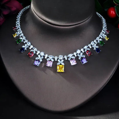 CANDICE Brilliant Princess Cut Yellow Women Jewelry Sets With Clear CZ Elegant White Gold Plated Drop Earrings Necklace Set for Bridal Wedding Dress Accessories