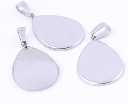 50Pcs Stainless Steel Teardrop Cabochon Base Setting Trays 18X25Mm Charm Pendant Bezel Blanks Diy Necklace Making Findings