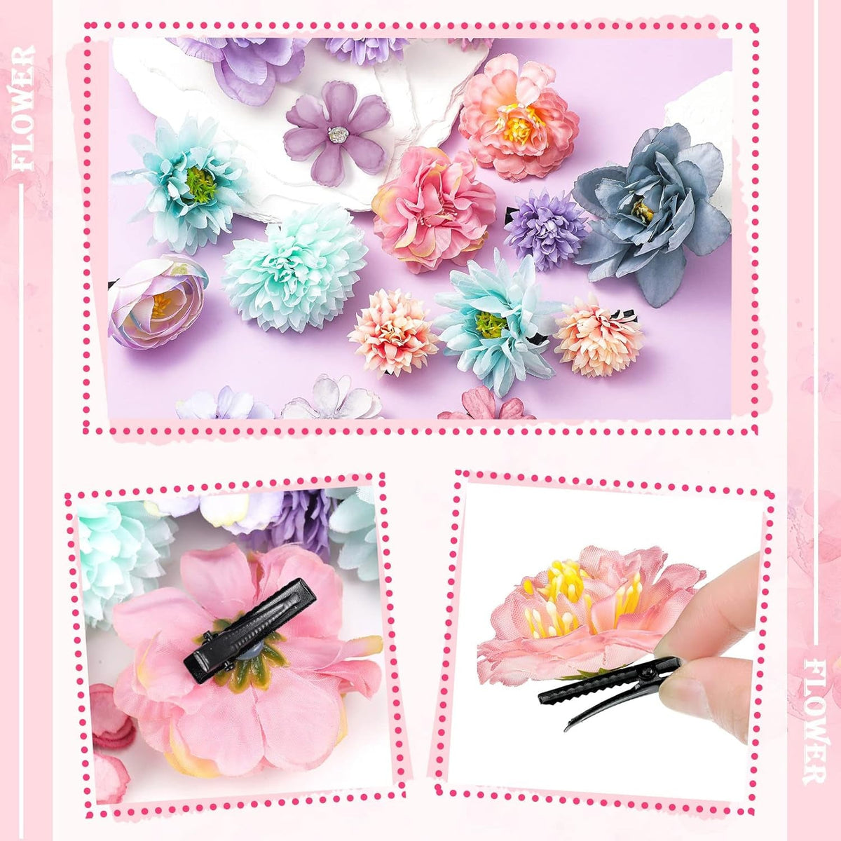 21 Pcs Flower Hair Clip Rose Hair Clips Barrettes for Women Flower Accessories Boho Bride Claw Clip Hairpin Brooch Pin Headpiece for Wedding(Blue, Purple)