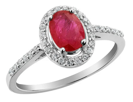 Ruby Ring with Diamonds 9/10 Carat (ctw) in 10K White Gold