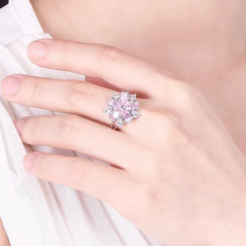 Elegant Women's Flower Ring Luxury  Pink Zircon Ring, Fashionable Flower Shape Women's Ring, Engagement, Wedding Ring, Princess Ring, Promise Ring, Valentine's Day, Christmas Gift. Size US5-11. Happy Shopping!