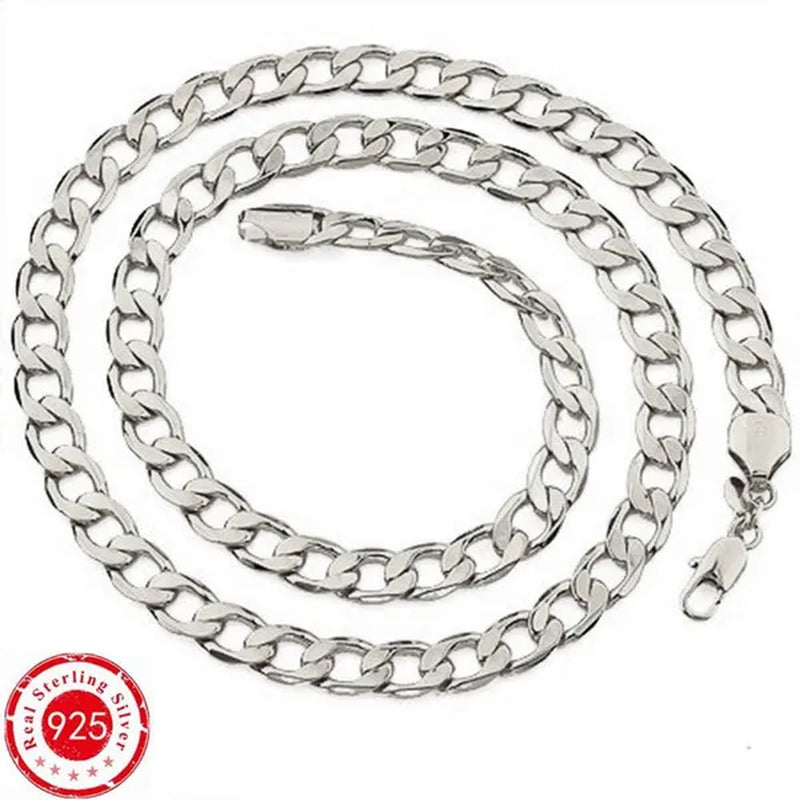 Wholesale 925 Sterling Silver Fashion Jewelry Sets 4MM/6MM/8MM Curb Link Chain Necklace Bracelet for Women and Men Fashion Wedding Party Engagement Jewelry Gift-Genuine Sterling Silver