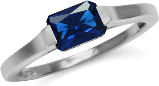 Half Bezel Set Octagon Shape Gemstone White Gold Plated or Yellow Gold Plated 925 Sterling Silver Minimalist East-West Solitaire Promise Ring Jewelry for Women