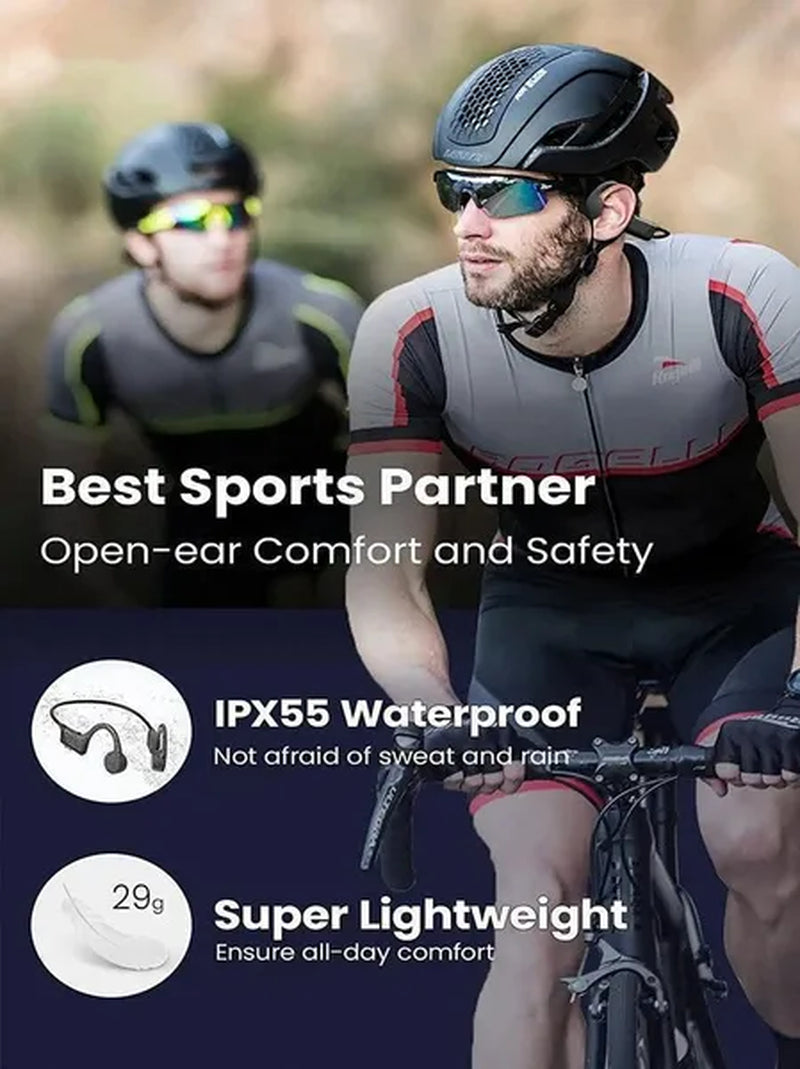 Open Ear Bone Conduction Bluetooth Headphones Waterproof Stereo Wireless Headset with Microphone for Driving Working Running Cycling