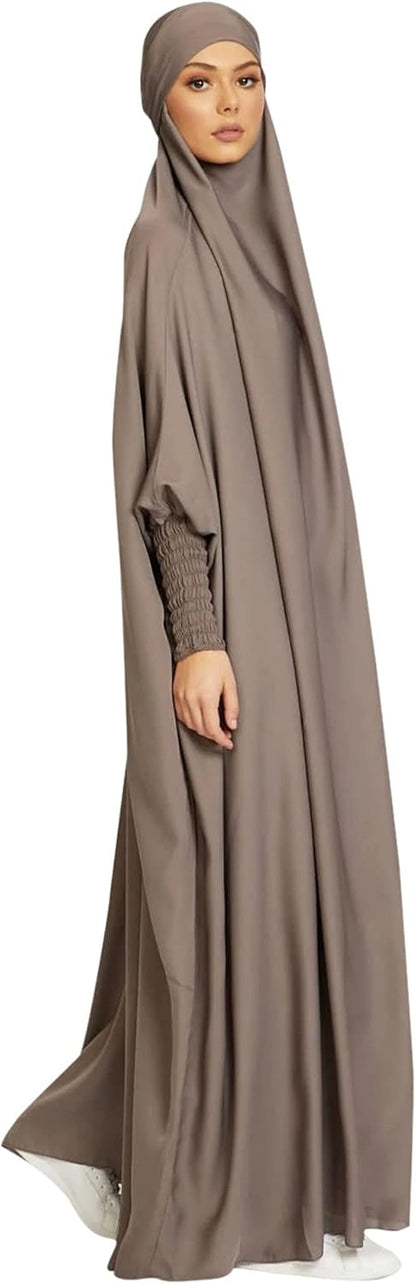 Women'S Solid Abaya Muslim Dress One-Piece Full Length Prayer Robe Overall Hijab Thobe Hooded Abaya Dress