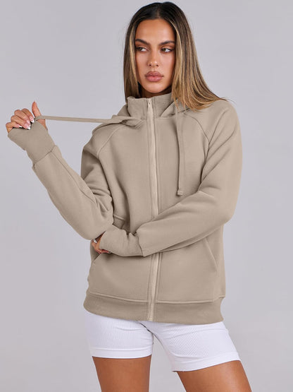 Womens Zip up Hoodies Fleece Jackets Long Sleeve Sweatshirts Pockets Casual Fall Fashion Preppy Outfits Y2K Clothes