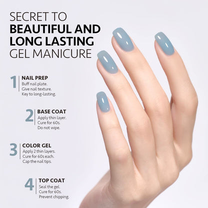 Gel Nail Polish Kit, 3 Colors Jelly Milky White Blue Gray, Sheer Soak Off UV Gel Polish Set - Cloudy Coast