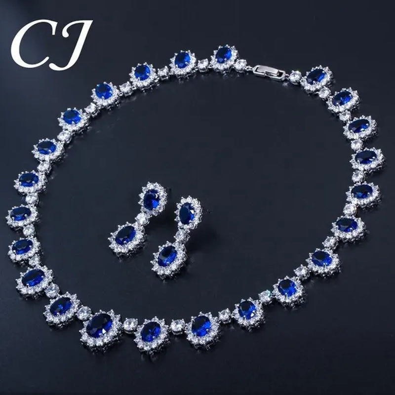 CANDICE European Style White Gold Plated Noble Green Lady Luxury Wedding Necklace Earrings Bridal Jewelry Set With AAA CZ Stone