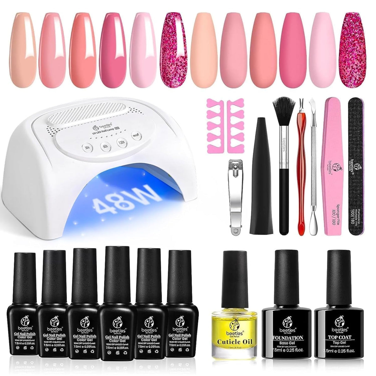 Beetles Purple Burgundy Red Gel Nail Polish Kit with Uv Light 48W LED Nail Lamp Dryer Spring Colors Neutral Gel Polish Starter Kit Peach Pink Manicure Set Soak off Gel Polish Skin Tone Gifts for Women