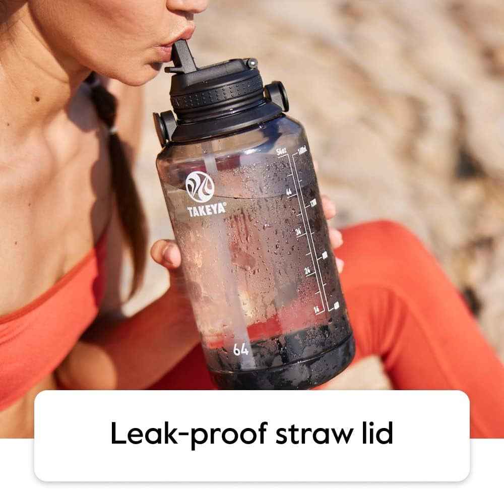 64 Oz Motivational Water Bottle with Straw Lid with Time Marker, Half Gallon, Premium Quality BPA Free Tritan Plastic, Pistachio Green