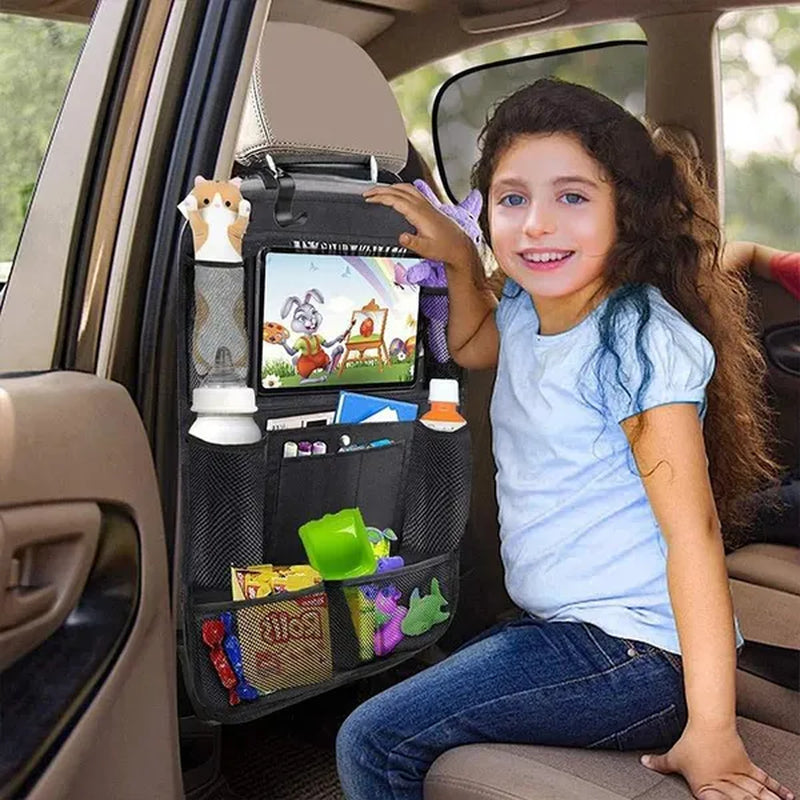 Car Backseat Organizer with Touch Screen Storage Pockets Cover Car Seat Back Protectors for Travel Trip Kids Car Accessories