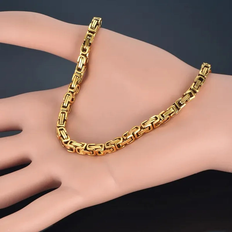 Mens Stainless Steel Bracelet Box Byzantine Chain ,Unisex 4MM 18K Gold / Silver Plated Jewelry