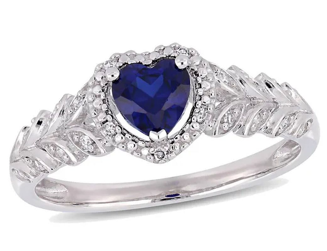 1/2 Carat (Ctw) Lab Created Blue Sapphire Heart Promise Ring in 10K White Gold with Diamonds