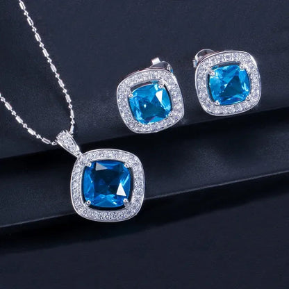 CANDICE Brand Design Luxury Wedding Jewelry Sets Sterling Silver Plated Necklace Earrings Set Inlay Big Pink Princess Crystal For Birdesmaid