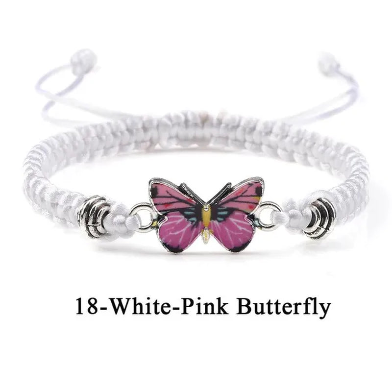 2022 Hot Adjustable Braided String Bracelet For Women Grey Butterfly Pendant Handmade Charm Bangles Fashion Girl Jewelry