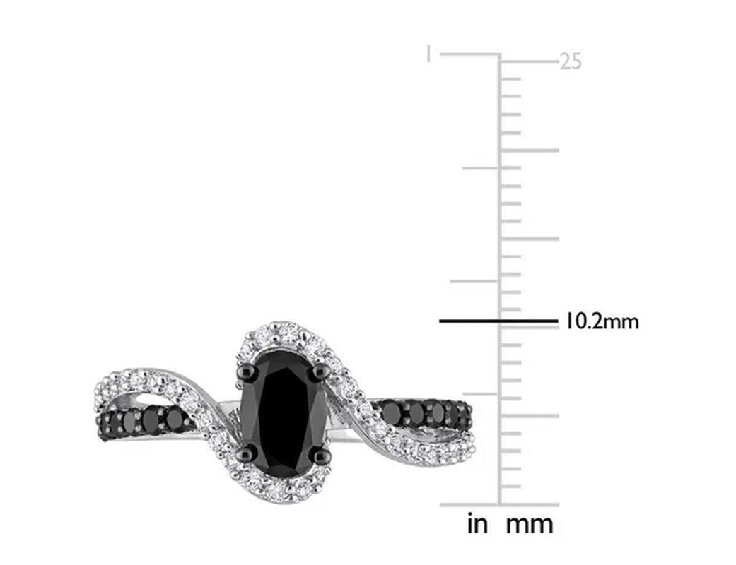 1.00 Carat (ctw) Black Diamond Twist Ring in Sterling Silver with White Sapphires