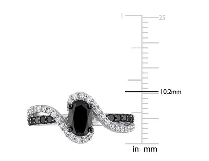 1.00 Carat (ctw) Black Diamond Twist Ring in Sterling Silver with White Sapphires