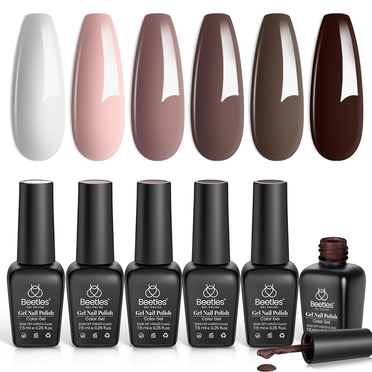 Nail Set 6 Colors Sandstorm Collection Nude Pink Peach Brown Natural Manicure Kit Soak Off Uv Led Lamp Needed for Women Gift Diy Home