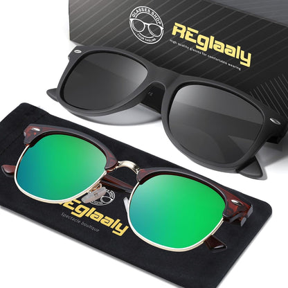 Sunglasses Men and Womens, Polarized Sunglasses for men with UV Blocking Semi-Rimless Frame for Driving & Hiking