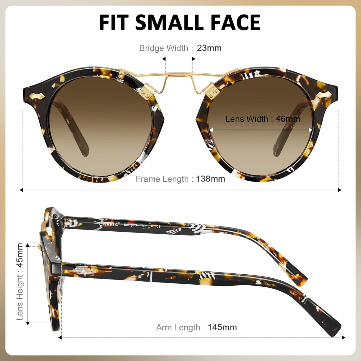 Small Acetate Polarized Sunglasses for Women UV Protection, Retro Double Bridge Eyewear Metal Brow Round Sunnies