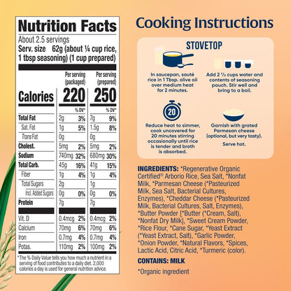 Organic Creamy Parmesan Risotto Seasoned Rice - Regenerative Organic Certified Arborio Rice & Seasoning Mix, Gluten Free, 5.5 Ounce Box