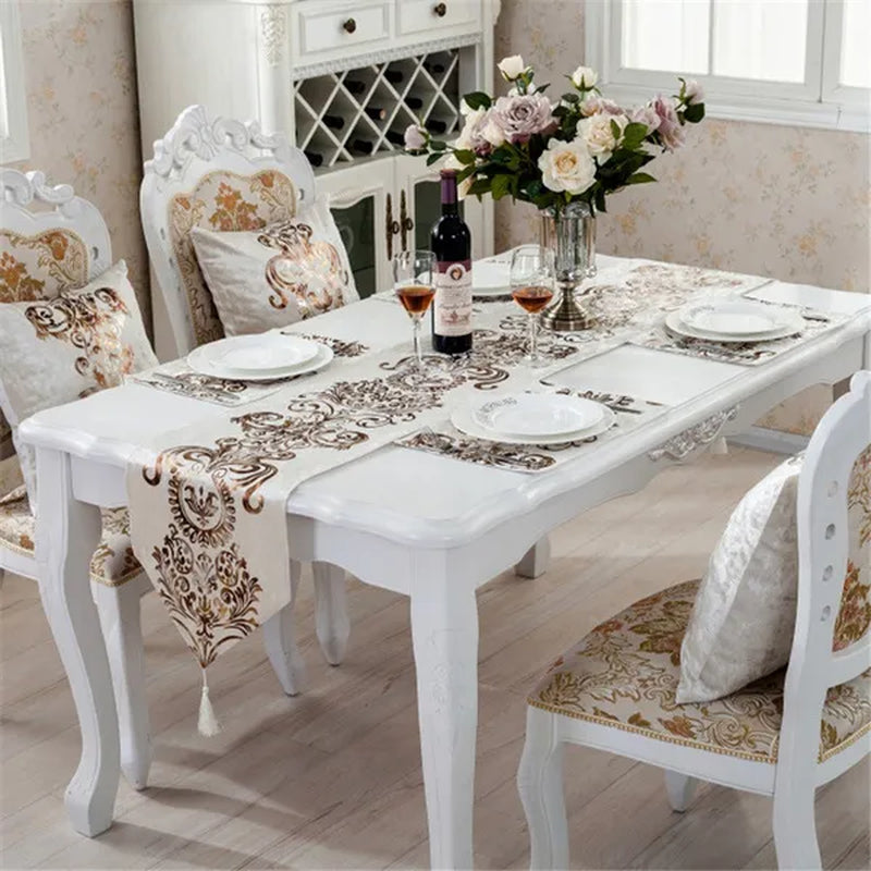 European Table Runner Modern Luxury Brocade Table Runner with Tassel Classic Decoration for Cabinets and Dining Table