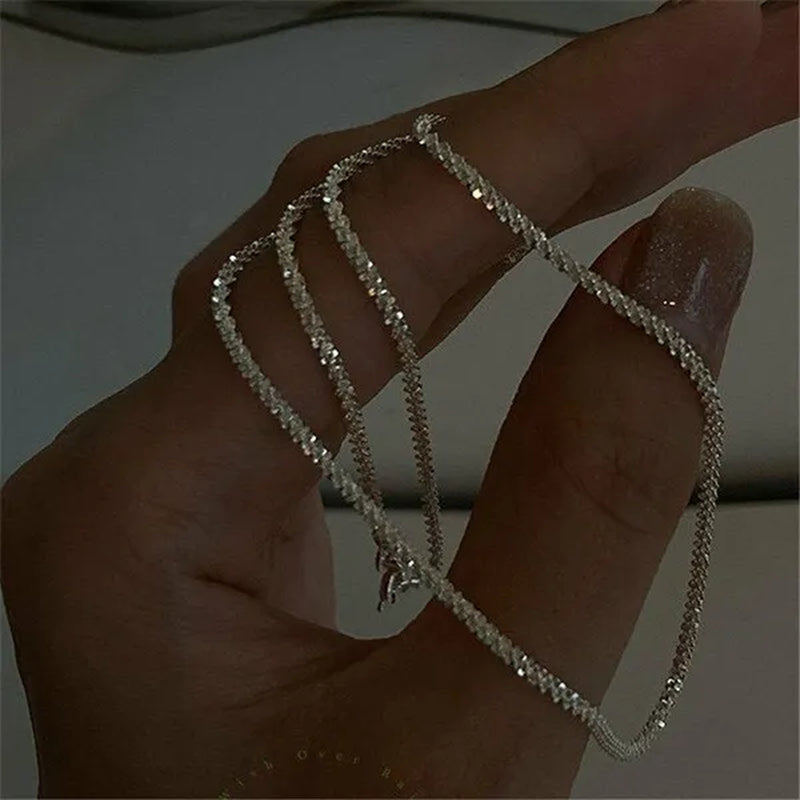 Shiny sparkling glitter clavicle chain  silver necklace brand new fashion sterling silver necklace chain
