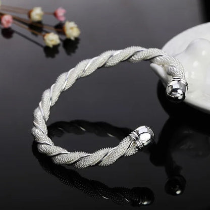 HOT! Fashion Jewelry Exquisite 925 Sterling Silver Twist Net Cuff Bangle Fashion Bracelet , Women's Bangle