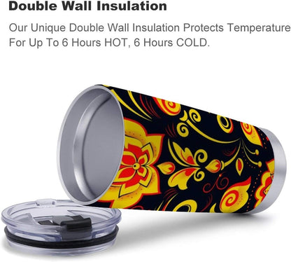 20 Oz Insulated Tumbler with Lid, Retro Russian Christmas Stainless Steel Travel Coffee Mug Double Wall Cup for Men Women
