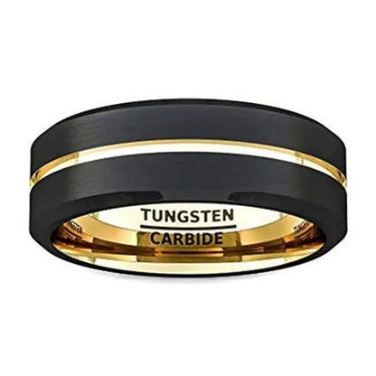 Fashion 8mm Black Tungsten Carbide Ring Gold Groove Matte Brushed Surface Beveled Edge Mens Wedding Band Comfort Fit