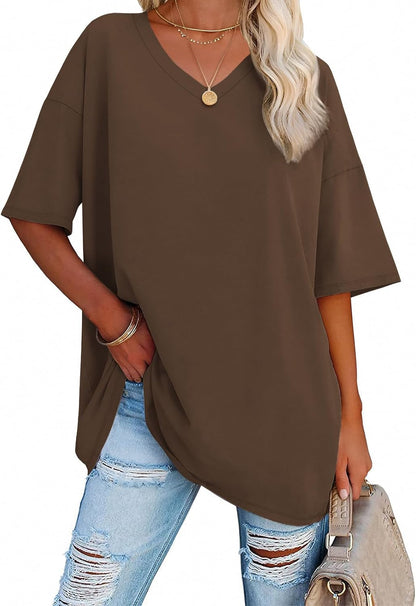 Womens Summer Oversized Shirts V Neck Business Casual Workout Tops Beach Vacation 2025 Gym Clothes