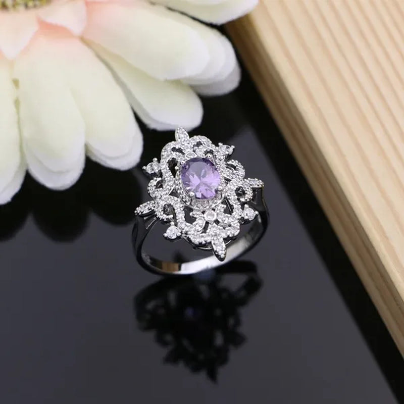 Romantic Women Anniversary Silver 925 Jewelry Sets Sapphire Amethyst Garnet Emerald Gemstone Fashion Necklace Set