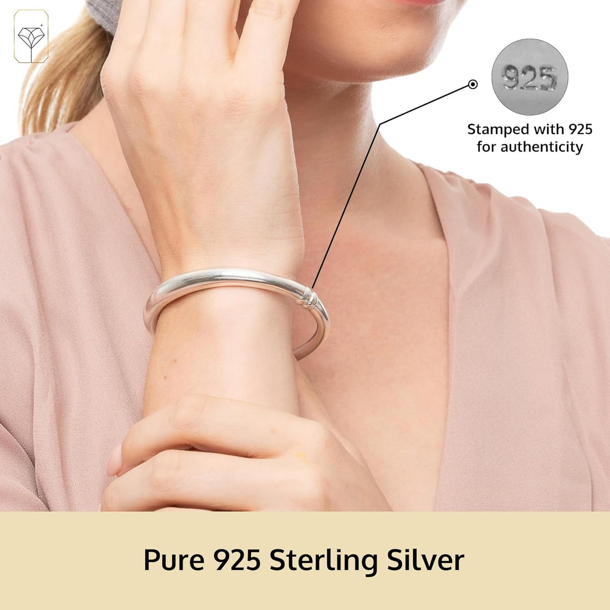 Lightweight Hollow 925 Sterling Silver Bangle Bracelet for Women | 7 Inch Silver Bracelets with Hinged Clasp | Anti-Tarnishing Hypoallergenic Silver Bangles for Women